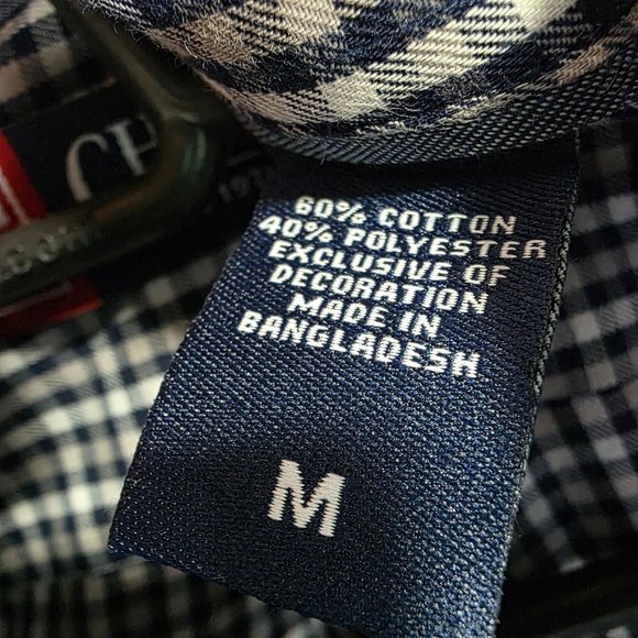 Mens Chaps Navy & White Gingham Check Shirt Button Down Pocket Cotton Blend M - Picture 4 of 9